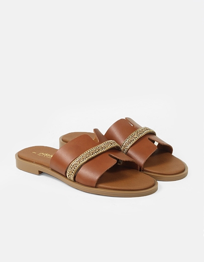 Εικόνα της Δερμάτινα σανδάλια Ελληνικής κατασκευής με φάσα και στρας Ταμπά