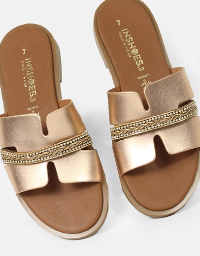 Εικόνα της Δερμάτινα σανδάλια Ελληνικής κατασκευής με φάσα και στρας Χαλκός