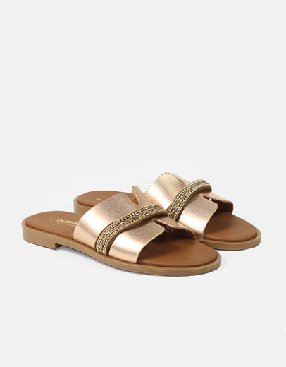 Εικόνα της Δερμάτινα σανδάλια Ελληνικής κατασκευής με φάσα και στρας Χαλκός