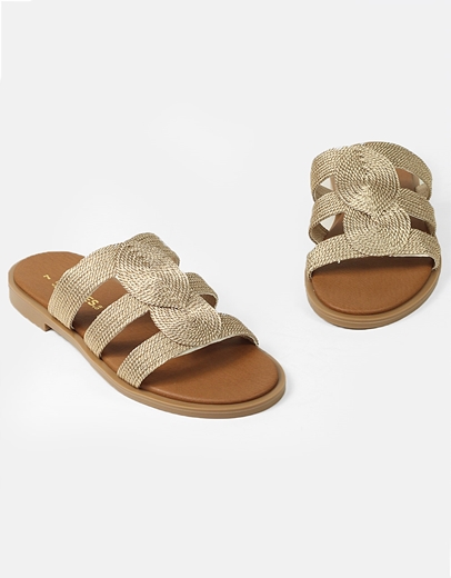 Εικόνα της Δερμάτινα σανδάλια Ελληνικής κατασκευής με πλεκτό σχέδιο Σαμπανί