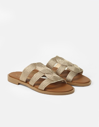 Εικόνα της Δερμάτινα σανδάλια Ελληνικής κατασκευής με πλεκτό σχέδιο Σαμπανί