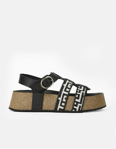 Εικόνα της Δερμάτινα σανδάλια Ελληνικής κατασκευής με Μαίανδρο και διπλό λουράκι Μαύρο