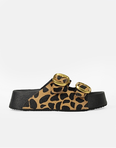 Εικόνα της Δερμάτινα Σανδάλια Animal print Ελληνικής κατασκευής Λεοπάρ