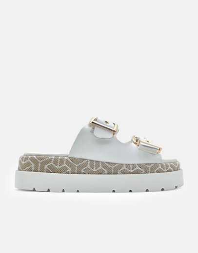 Εικόνα της Δερμάτινα σανδάλια Ελληνικής κατασεκυής με διπλό τοκά Λευκό