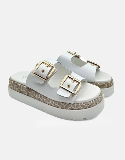 Εικόνα της Δερμάτινα σανδάλια Ελληνικής κατασεκυής με διπλό τοκά Λευκό