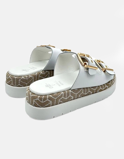 Εικόνα της Δερμάτινα σανδάλια Ελληνικής κατασεκυής με διπλό τοκά Λευκό