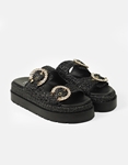 Εικόνα από Σανδάλια flatforms Ελληνικής κατασκευής με διπλό τοκά strass Μαύρο