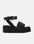 Εικόνα από Σανδάλια flatforms ψάθινα Ελληνικής κατασκευής με λουράκι Μαύρο