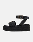 Εικόνα από Σανδάλια flatforms ψάθινα Ελληνικής κατασκευής με λουράκι Μαύρο