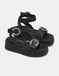 Εικόνα από Σανδάλια flatforms ψάθινα δετά Ελληνικής κατασκευής Μαύρο