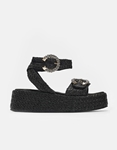 Εικόνα από Σανδάλια flatforms ψάθινα δετά Ελληνικής κατασκευής Μαύρο