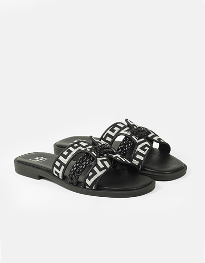 Εικόνα της Δερμάτινα σανδάλια Ελληνικής Κατασκευής με μαίανδρο και λουράκι Μαύρο