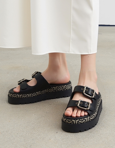 Εικόνα της Δερμάτινα σανδάλια Ελληνικής κατασεκυής με διπλό τοκά Μαύρο