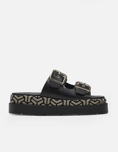 Εικόνα της Δερμάτινα σανδάλια Ελληνικής κατασεκυής με διπλό τοκά Μαύρο