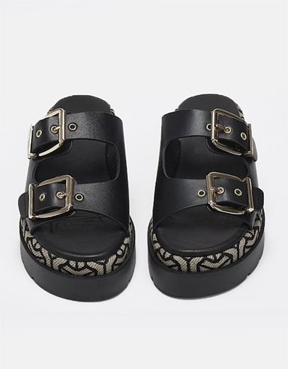Εικόνα της Δερμάτινα σανδάλια Ελληνικής κατασεκυής με διπλό τοκά Μαύρο