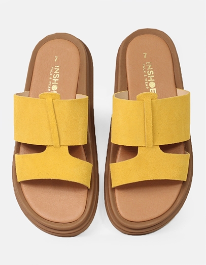 Εικόνα της Σανδάλια δερμάτινα Ελληνικής κατασκευής με δίπλη φάσα Κίτρινο