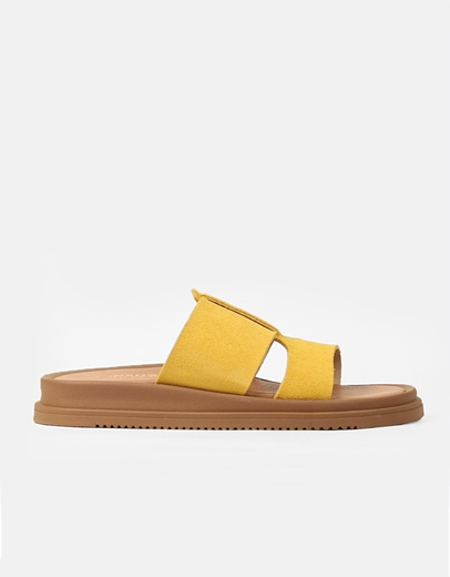 Εικόνα της Σανδάλια δερμάτινα Ελληνικής κατασκευής με δίπλη φάσα Κίτρινο