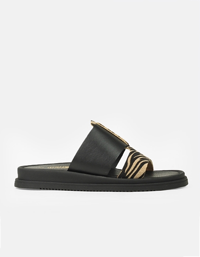 Εικόνα της Σανδάλια δερμάτινα με δίπλη φάσα και συνδιασμό υλικών Ζέμπρα