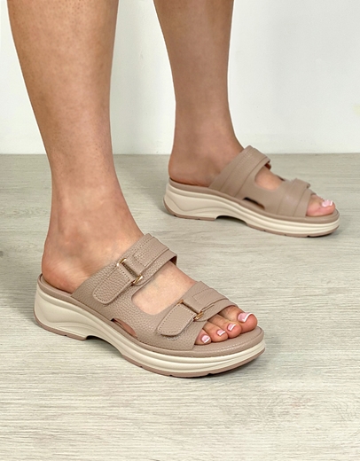 Εικόνα της Comfort γυναικεία σανδάλια με διπλή φάσα Μπεζ