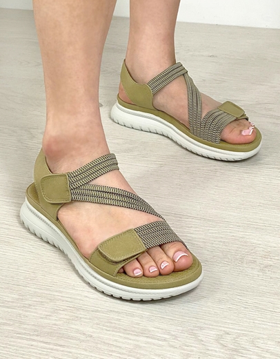 Εικόνα της Comfort γυναικεία σανδάλια με velcro και λάστιχο Χακί