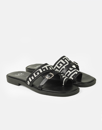Εικόνα της Δερμάτινα σανδάλια Ελληνικής κατασκευής με μοτίβο Μαιάνδρου Μαύρο
