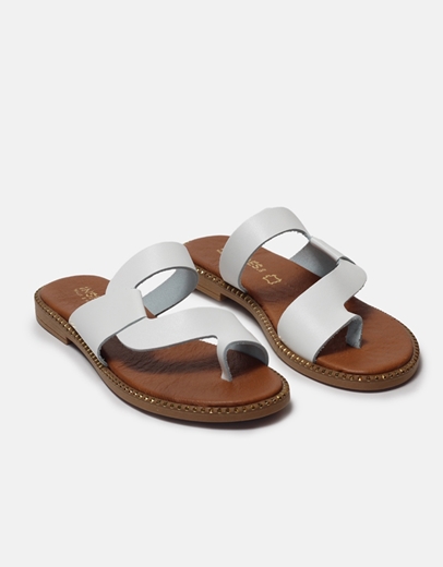 Εικόνα της Δερμάτινα σανδάλια Ελληνικής κατασκευής με ιδιαίτερο σχέδιο Λευκό