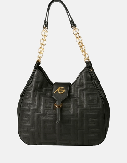 Εικόνα της Χειροποίητη γυναικεία τσάντα ώμου με μοτίβο μαιάνδρου Μαύρο