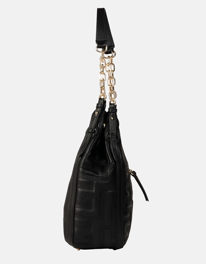 Εικόνα της Χειροποίητη γυναικεία τσάντα ώμου με μοτίβο μαιάνδρου Μαύρο