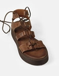 Εικόνα από Δερμάτινα lace up σανδάλια flatforms Καφέ