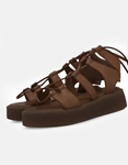 Εικόνα από Δερμάτινα lace up σανδάλια flatforms Καφέ