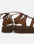 Εικόνα από Δερμάτινα lace up σανδάλια flatforms Καφέ