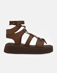 Εικόνα από Δερμάτινα lace up σανδάλια flatforms Καφέ