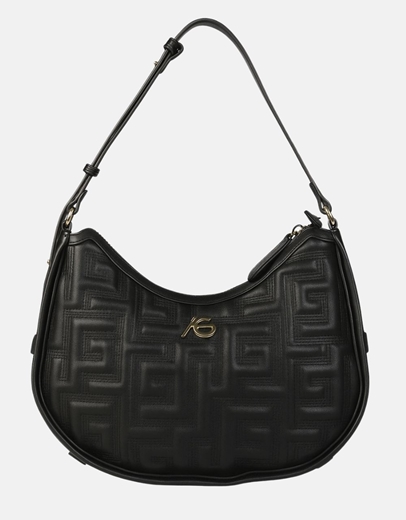 Εικόνα της Χειροποίητη γυναικεία τσάντα ώμου με μαίανδρο Μαύρο