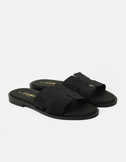 Εικόνα της Δερμάτινα σανδάλια Ελληνικής κατασκευής με ανοίγματα Μαύρο