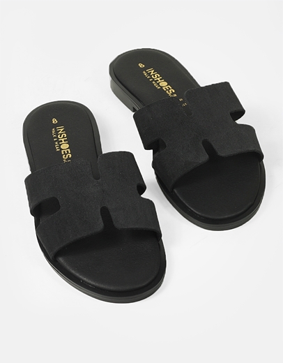 Εικόνα της Δερμάτινα σανδάλια Ελληνικής κατασκευής με ανοίγματα Μαύρο