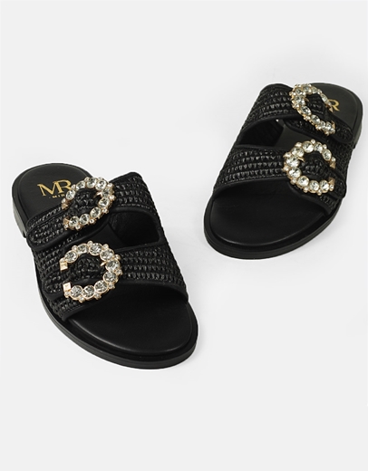 Εικόνα της Σανδάλια δερμάτινα Ελληνικής κατασκευής με ψάθα Μαύρο