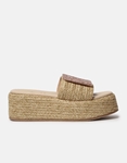 Εικόνα από Δερμάτινα flatforms Ελληνικής κατασκευής από ψάθινο υλικό και strass Μπεζ