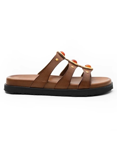 Εικόνα της Δερμάτινα σανδάλια Ελληνικής κατασκευής με διακοσμητικά πετράδια Ταμπά