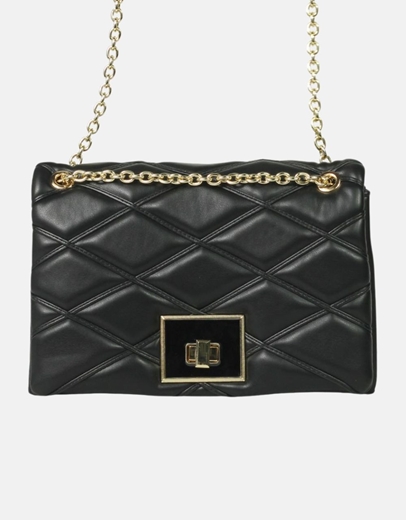 Εικόνα της Tσάντα ώμου με μοτίβο καπιτονέ και αλυσίδα Μαύρο