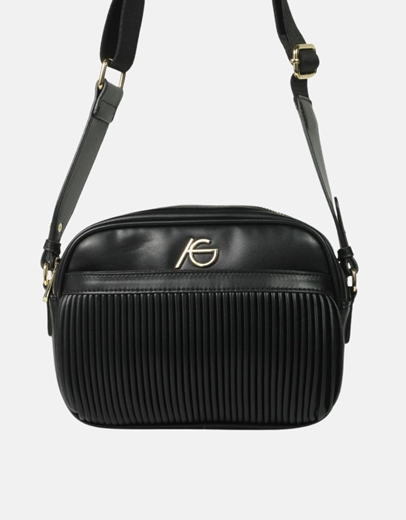 Εικόνα της Χειροποίητη γυναικεία τσάντα ώμου με ριπ μοτίβο Μαύρο