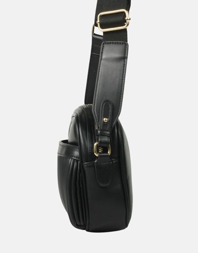 Εικόνα της Χειροποίητη γυναικεία τσάντα ώμου με ριπ μοτίβο Μαύρο