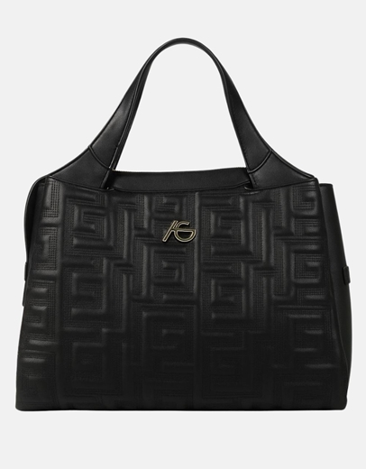 Εικόνα της Χειροποίητη τσάντα χειρός με μοτίβο μαιάνδρου Μαύρο