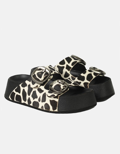 Εικόνα της Δερμάτινα Σανδάλια Animal print Ελληνικής κατασκευής Λευκό/Μαύρο