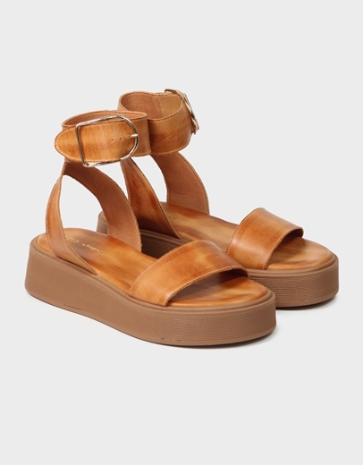 Εικόνα της Δερμάτινα flatforms Ελληνικής κατασκευής με μπαρέτα Ταμπά