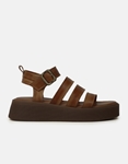 Εικόνα από Δερμάτινα flatforms Ελληνικής κατασκευής με παράλληλα λουριά Καφέ