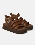 Εικόνα από Δερμάτινα flatforms Ελληνικής κατασκευής με παράλληλα λουριά Καφέ