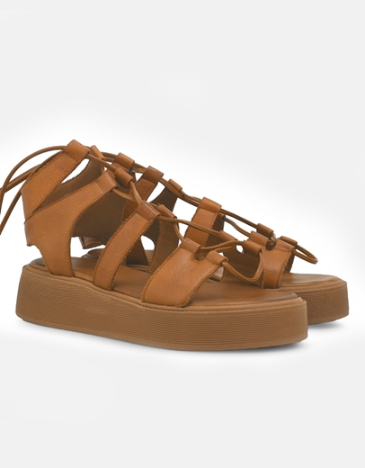 Εικόνα της Δερμάτινα lace up flatforms Ελληνικής κατασκευής Ταμπά