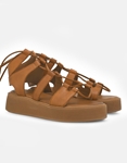 Εικόνα από Δερμάτινα lace up σανδάλια flatforms Ταμπά