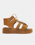 Εικόνα από Δερμάτινα lace up σανδάλια flatforms Ταμπά