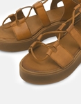 Εικόνα από Δερμάτινα lace up σανδάλια flatforms Ταμπά